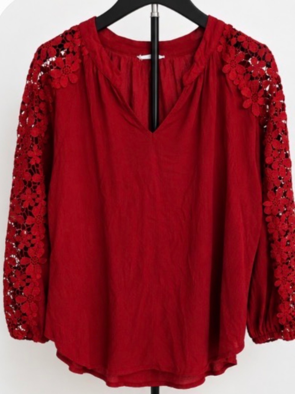 ChicSoul 3XL Burgundy Floral Lace Sleeve Blouse